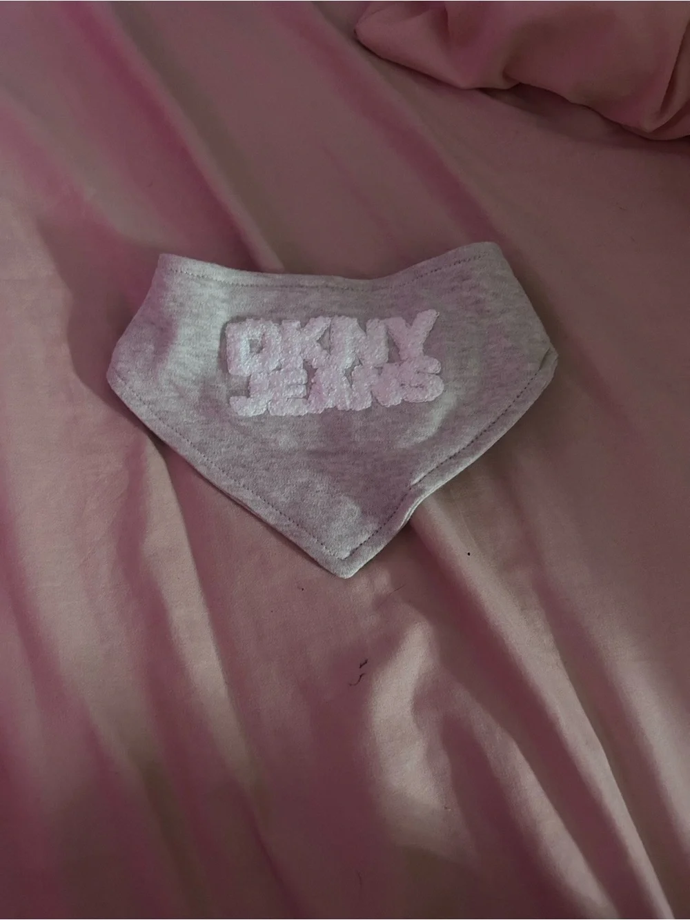 DKNY gray Bandana-Style Baby Bib with Embroidered Logo